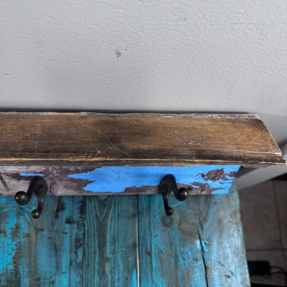 Handcrafted Reclaimed Barnwood Shelf with Hooks Rustic Farmhouse - Picture 4 of 11